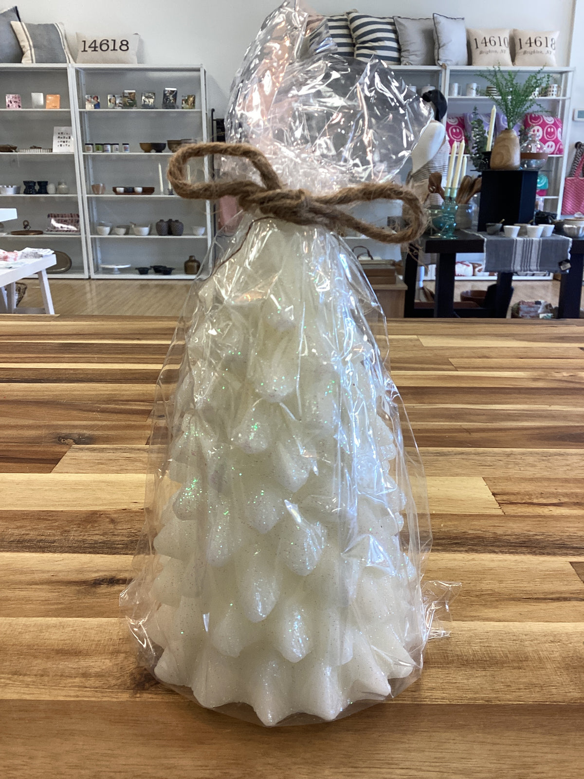 Snowy White Pine Tree LED Candle Small: White / Paraffin Wax