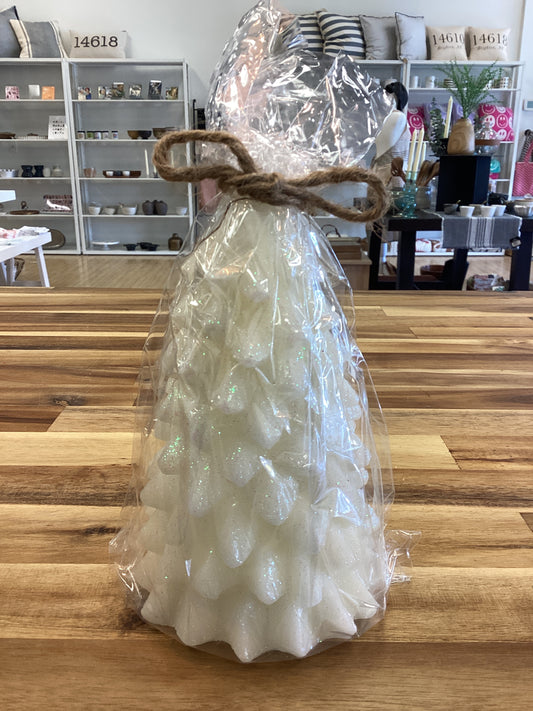 Snowy White Pine Tree LED Candle Small: White / Paraffin Wax