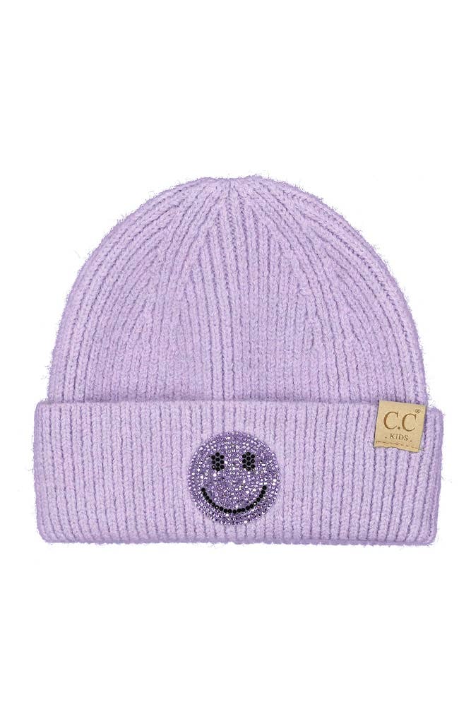 C.C Kids Smile Face Rhinestone Beanie: Pink