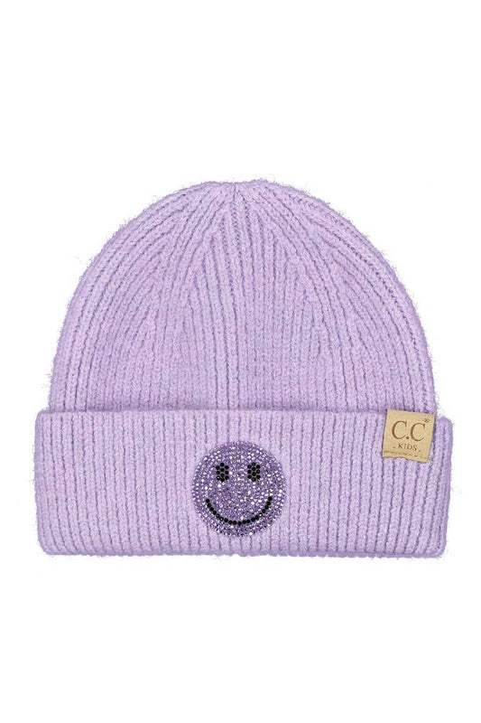 C.C Kids Smile Face Rhinestone Beanie: Lavender