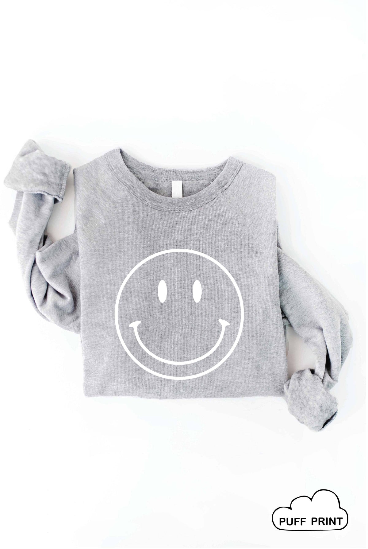 SMILEY FACE Puff Print Graphic Sweatshirt: HEATHER ROYAL blue / S