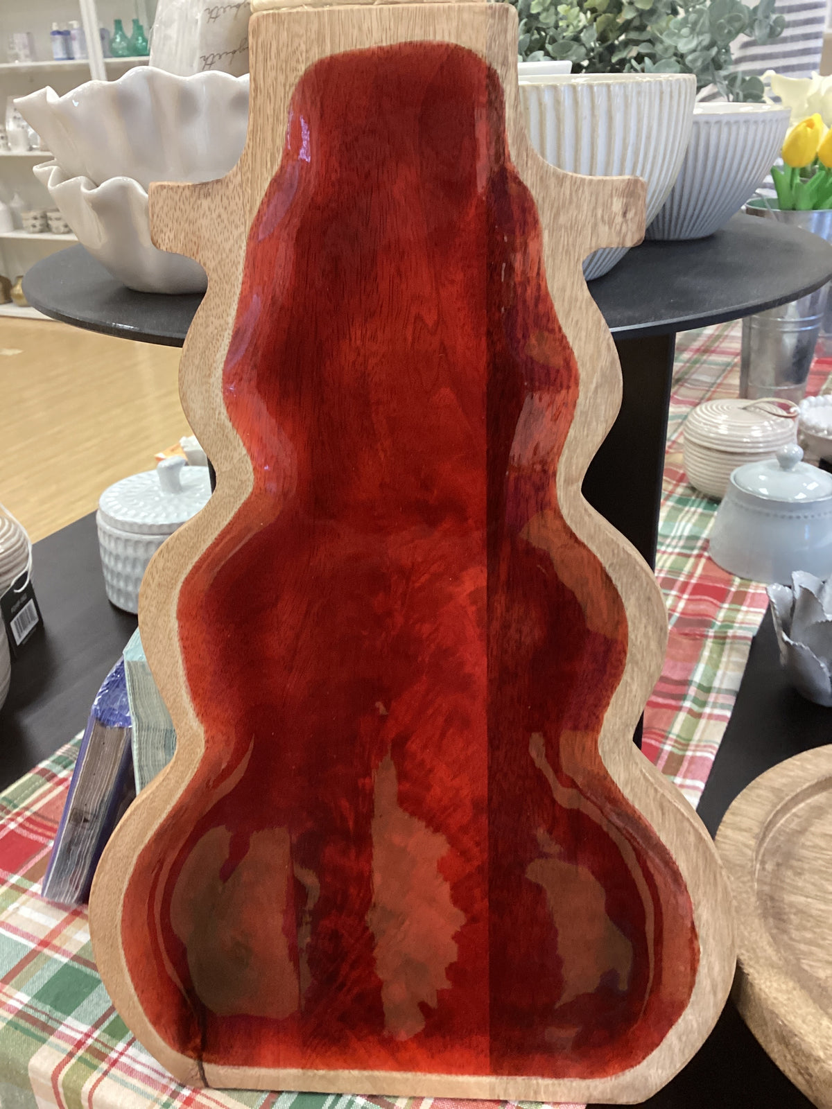 Snowman tray/ mango wood/red