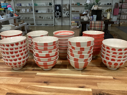 4” round hand painted bowls…red and white design…8 styles