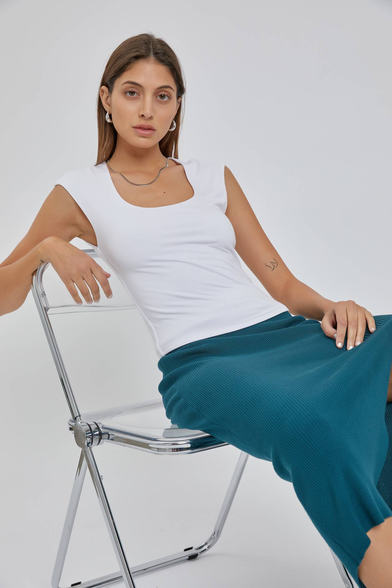BASIC CAP SLEEVE KNIT TOP: Medium / Sky