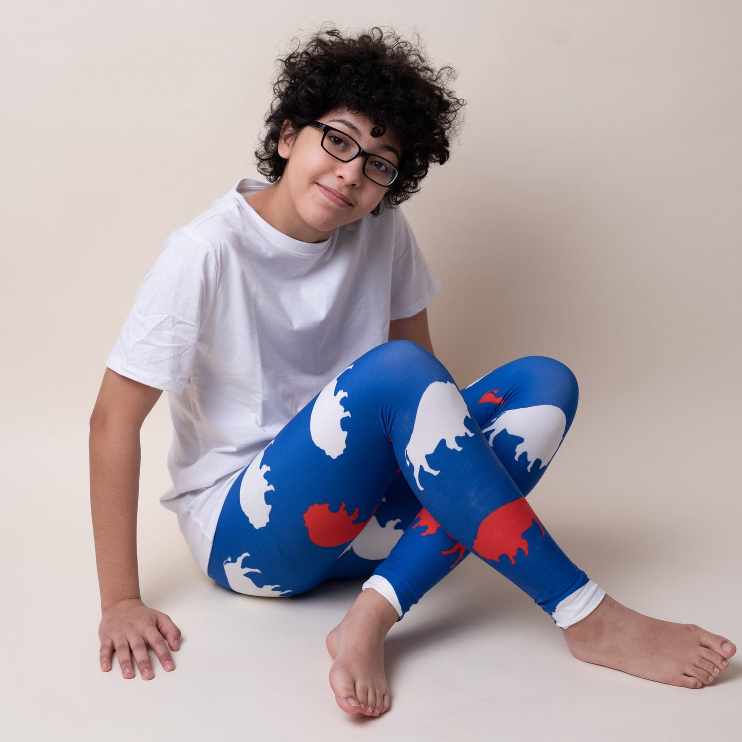 Kid's Red and Blue Buffalo Leggings: Kid's Large/X-Large