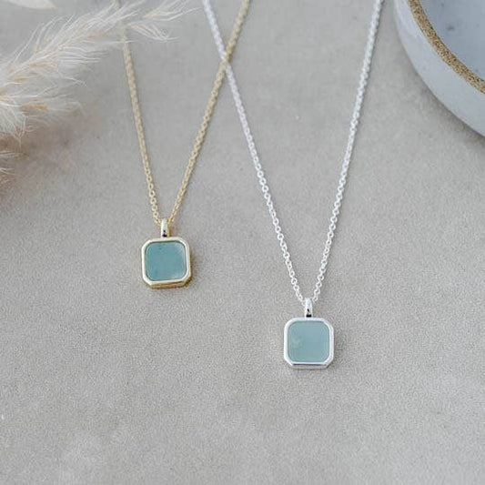 Florence Square Necklace-Amazonite: Silver/Amazonite