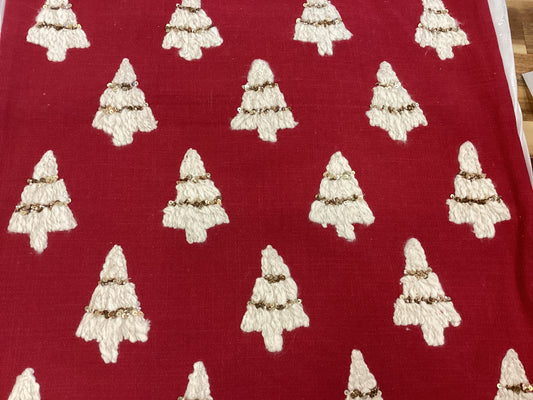 20” sq Red pillow with white and gold trees