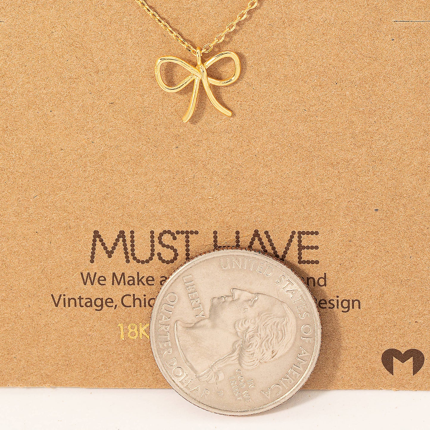 Gold Dipped Wire Ribbon Bow Necklace: Silver