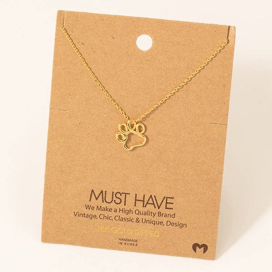 Gold Dipped Wire dog Paw Necklace: Gold