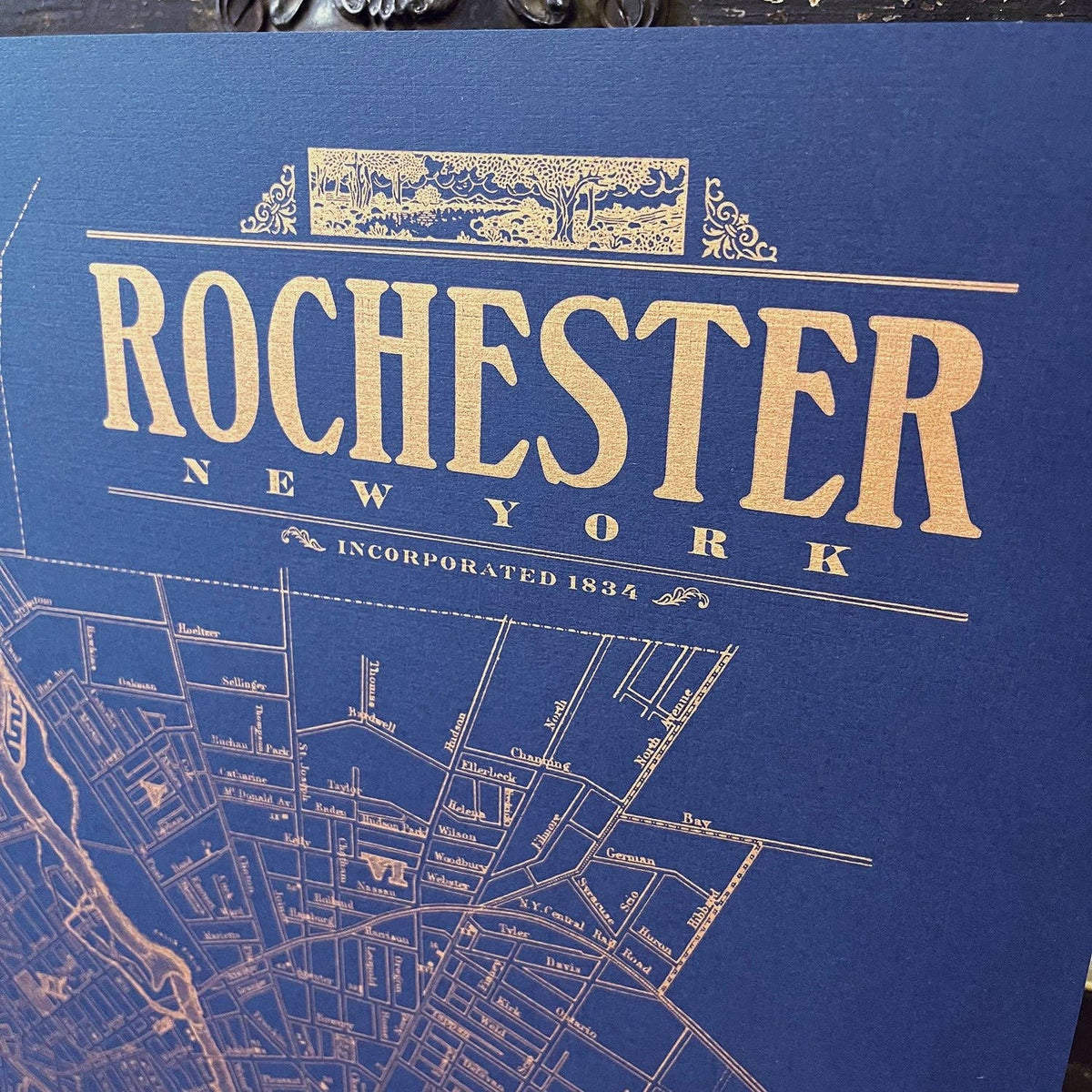 Rochester New York 1872 Map Print 14 x 20: Gray/Silver type high