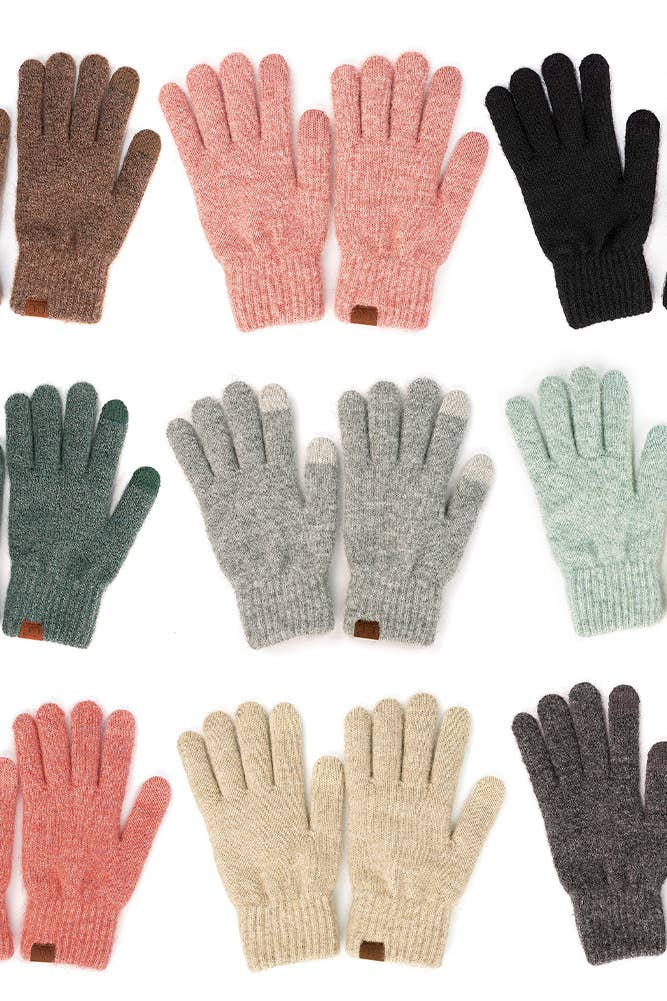 C.C Heather Knit Plain Gloves: Wine