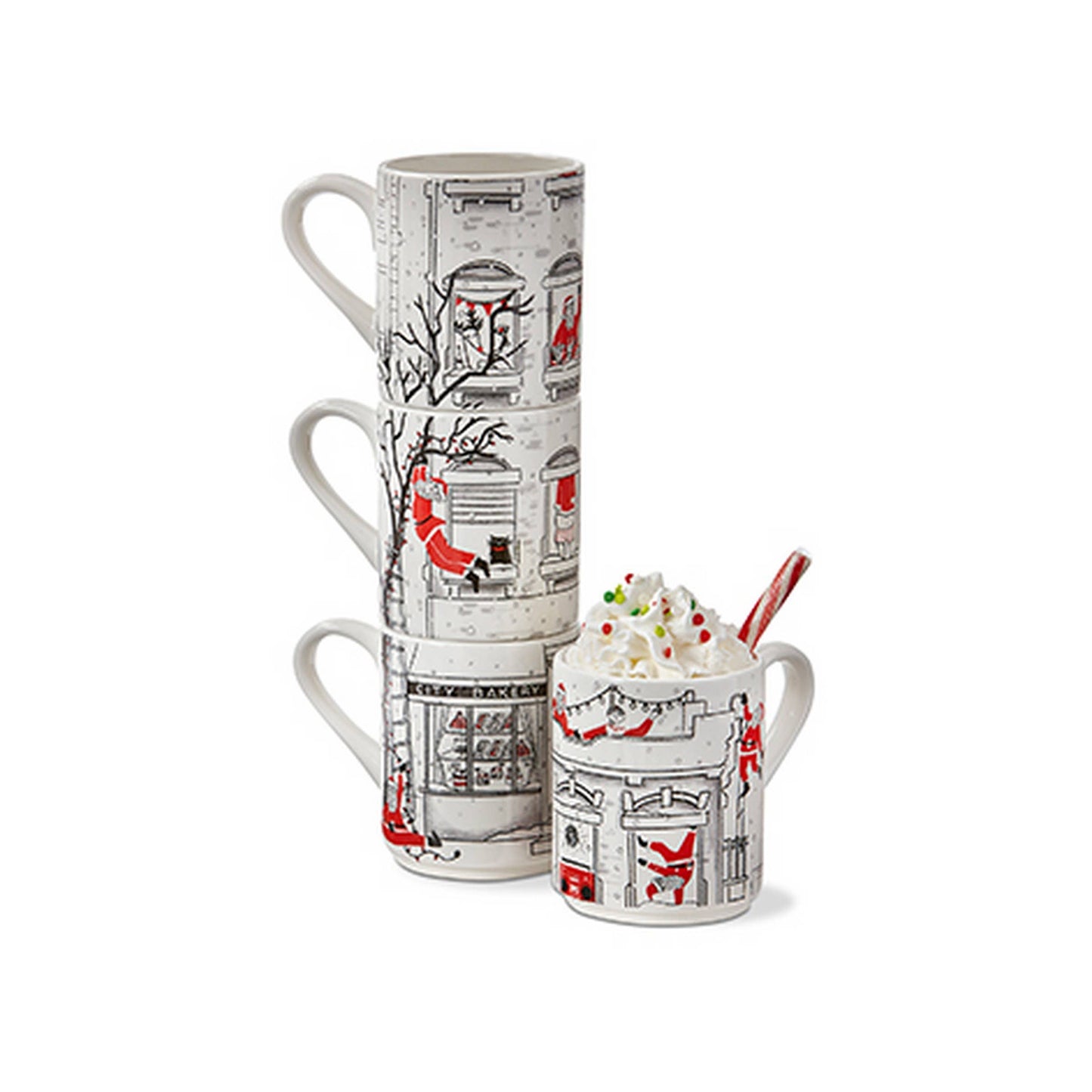 SALE Christmas Santa Cityscape Stacking Mug Set of 4 - Multi