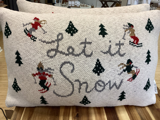 Let it snow with skiers lumbar pillow