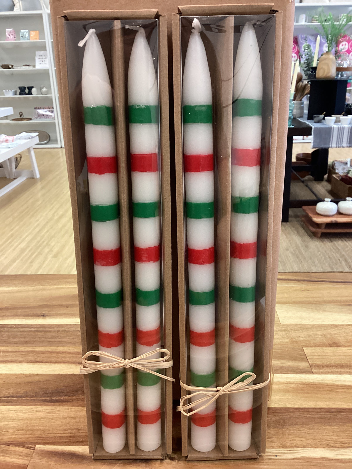 Christmas stripes taper candle set