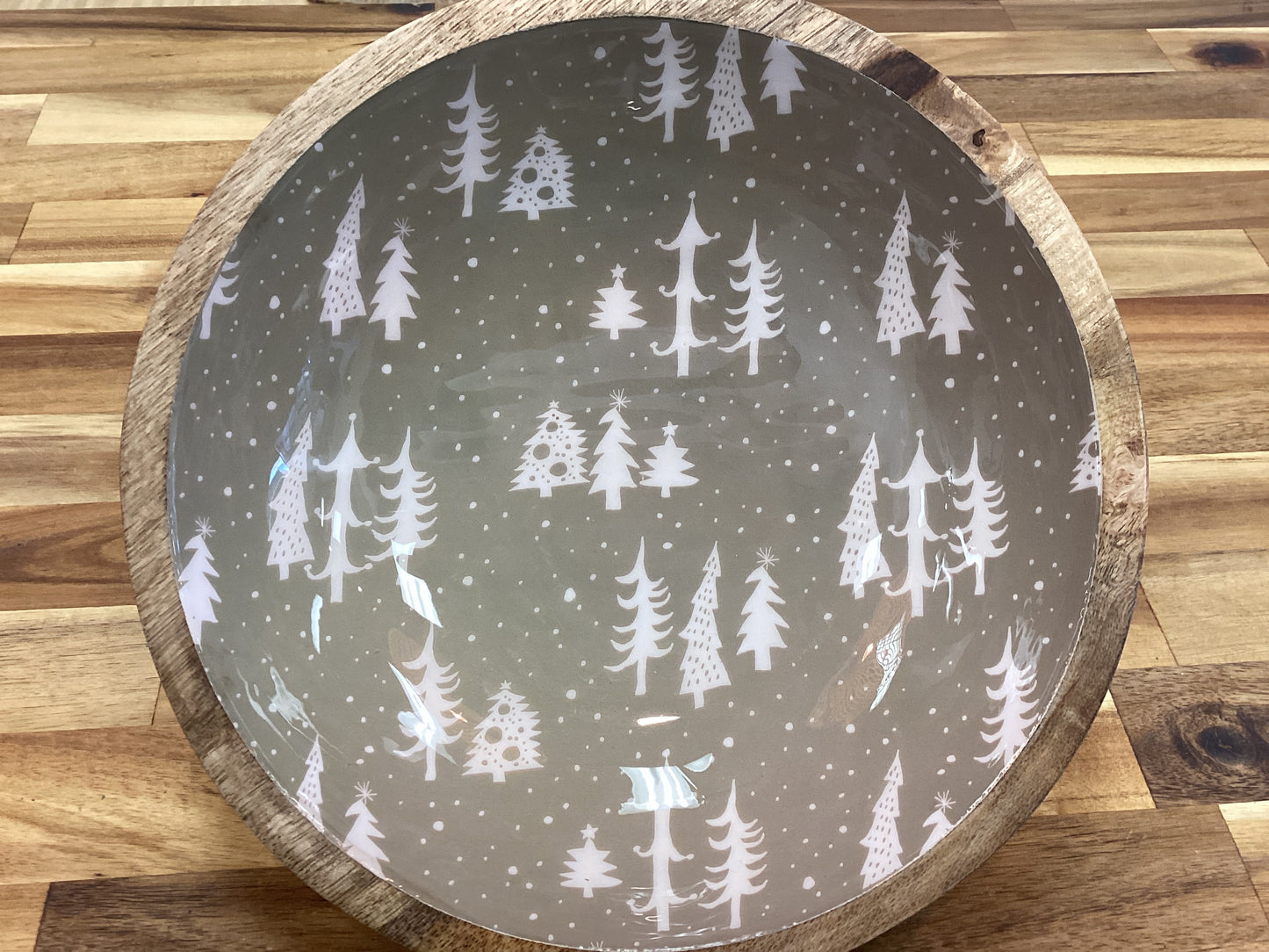 Tree enameled mango wood bowl