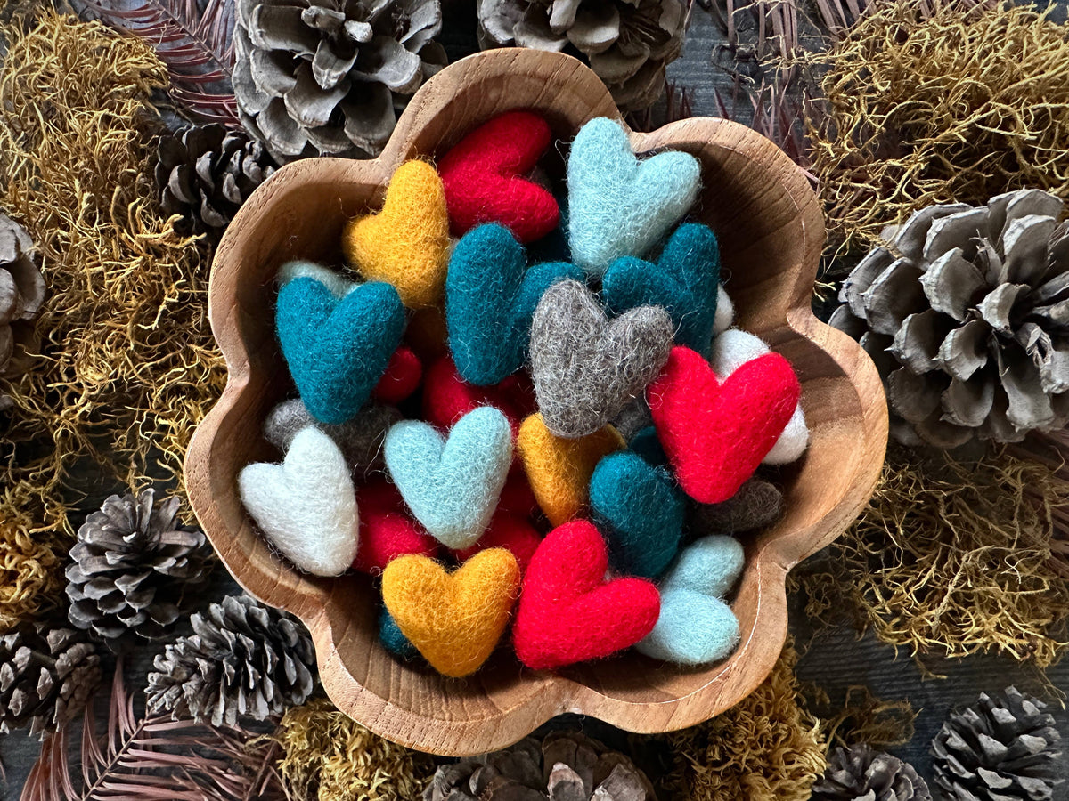 Wool Heart | Felted Wool Mini Decor | 23 Colors: Jasper Green