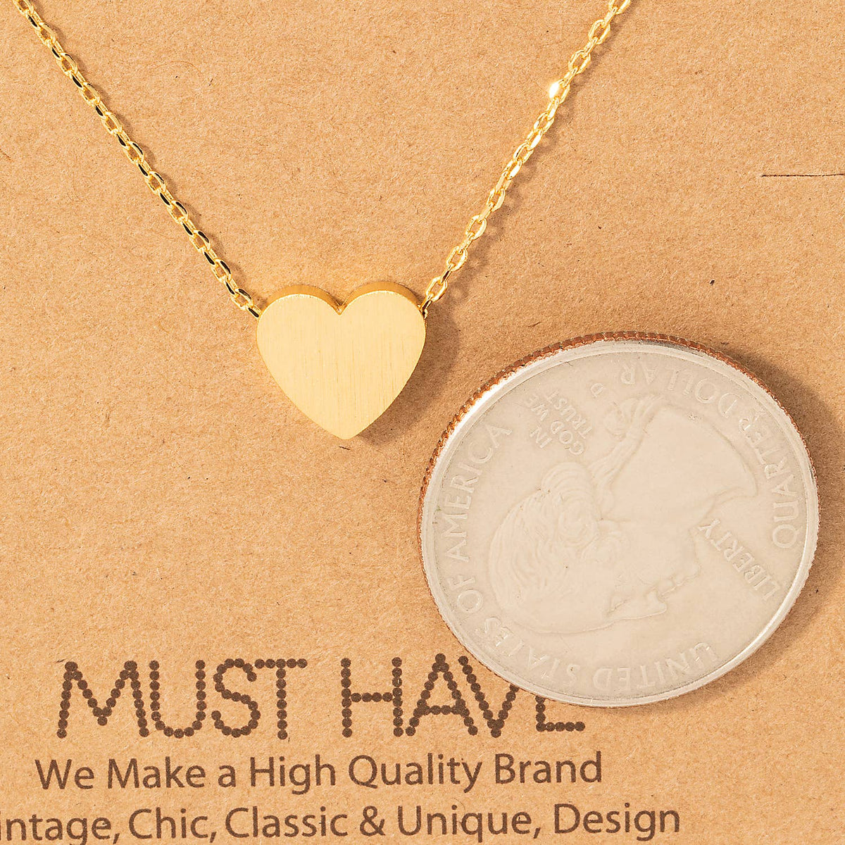 Brushed Heart Necklace: Gold