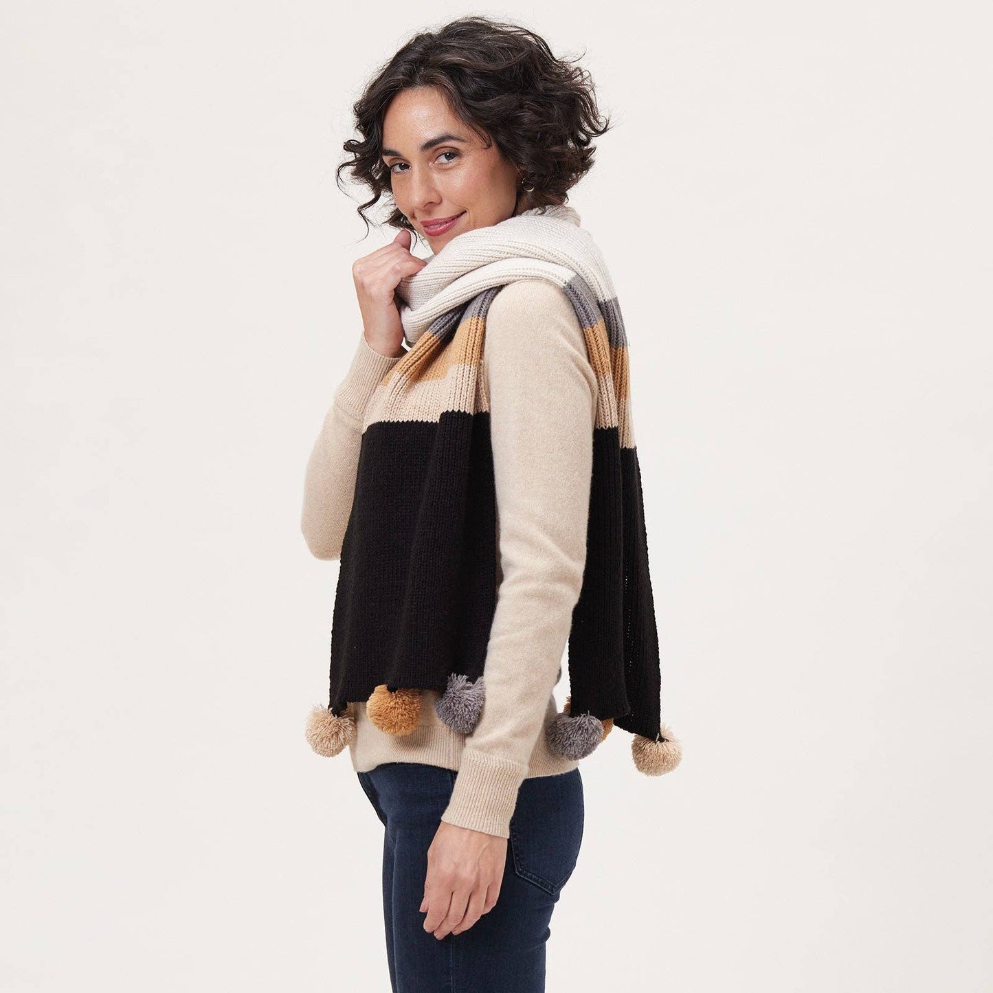 PICCADILLY BLACK TAN Stripe Scarf