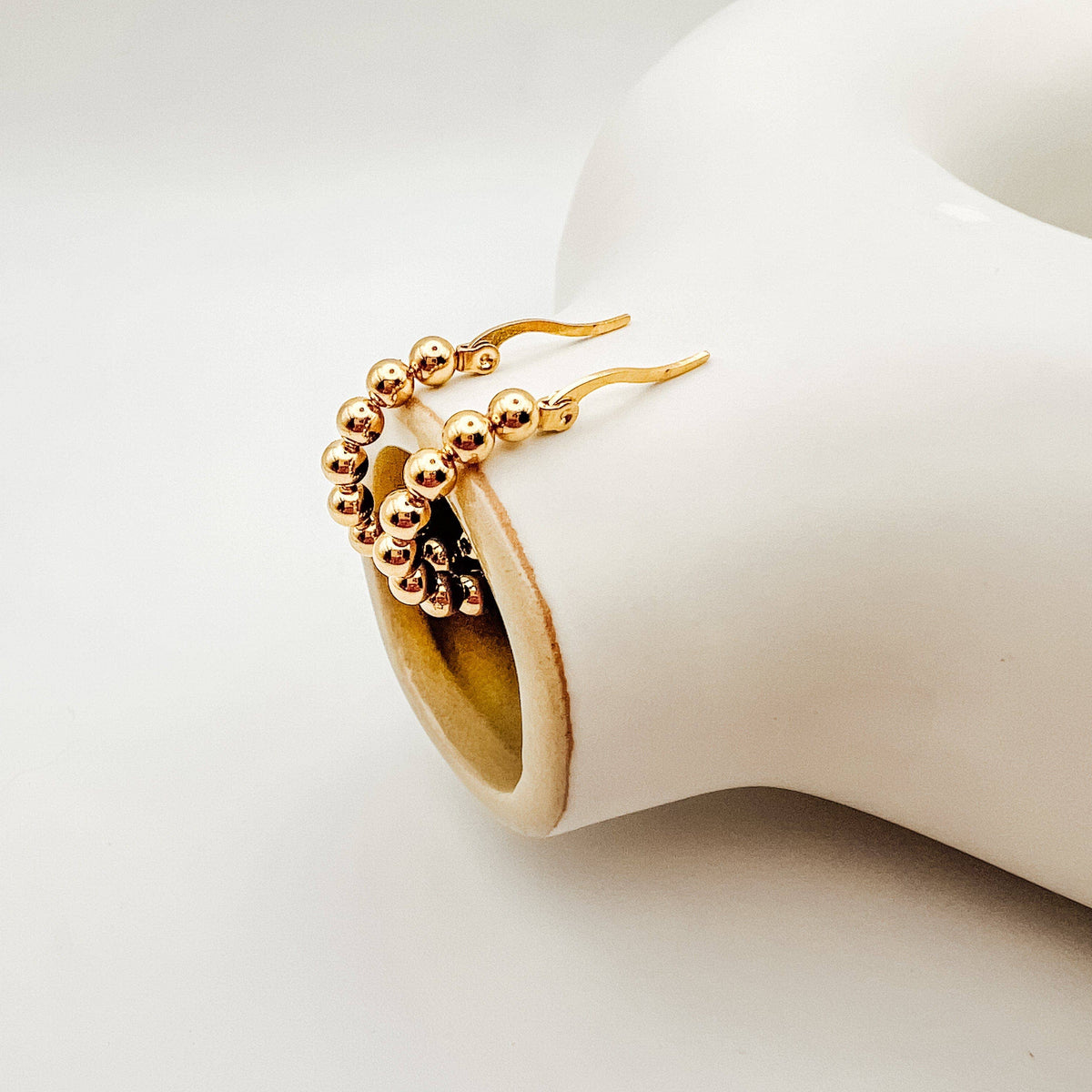 Beaded Gold Hoop Earrings, 18K Gold