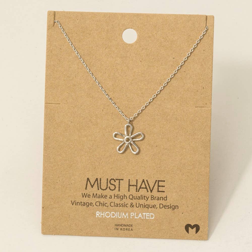 Gold Dipped Wire Flower Necklace: Silver