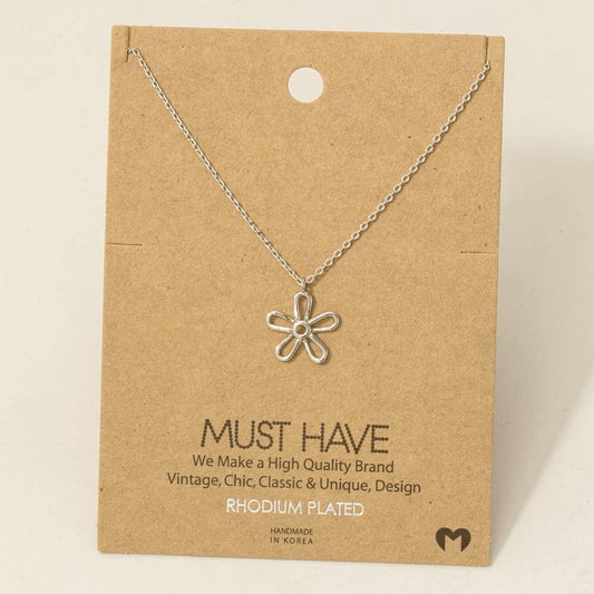 Gold Dipped Wire Flower Necklace: Silver