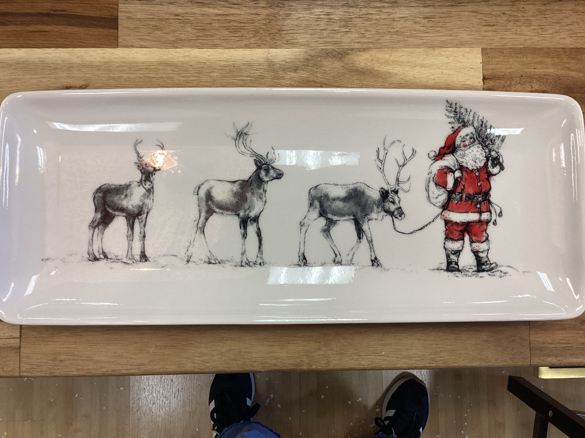 Rectangle platter, Santa leading reindeer