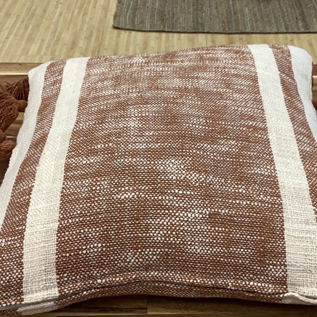 striped pillow w/ tassels… brown and cream