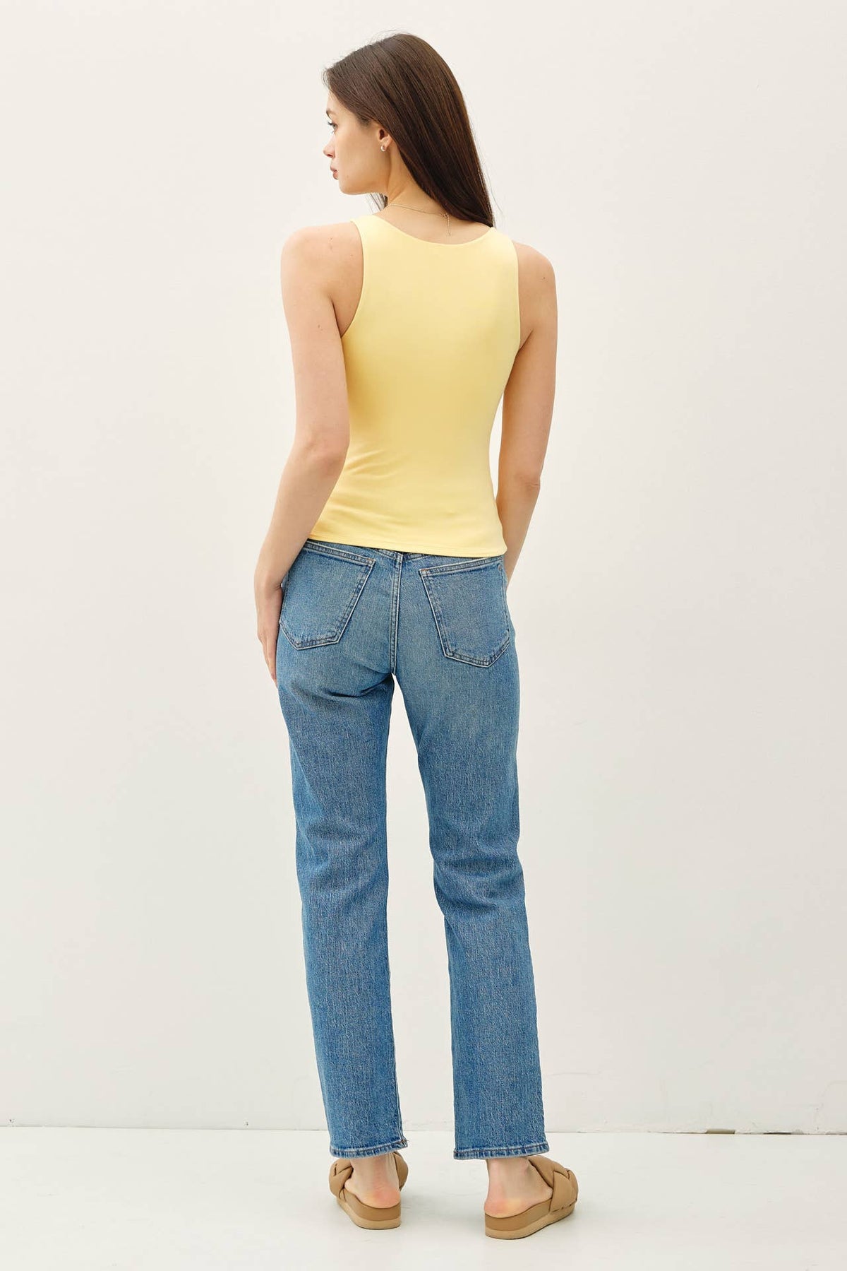 BASIC FULL LENGTH V-NECK TANK:White / M