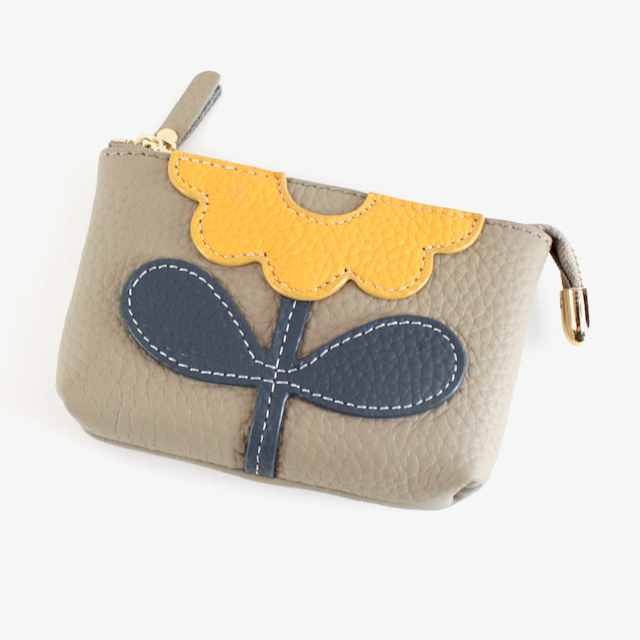 PL23002 Flower Applique Leather Coin Purse: Yellow
