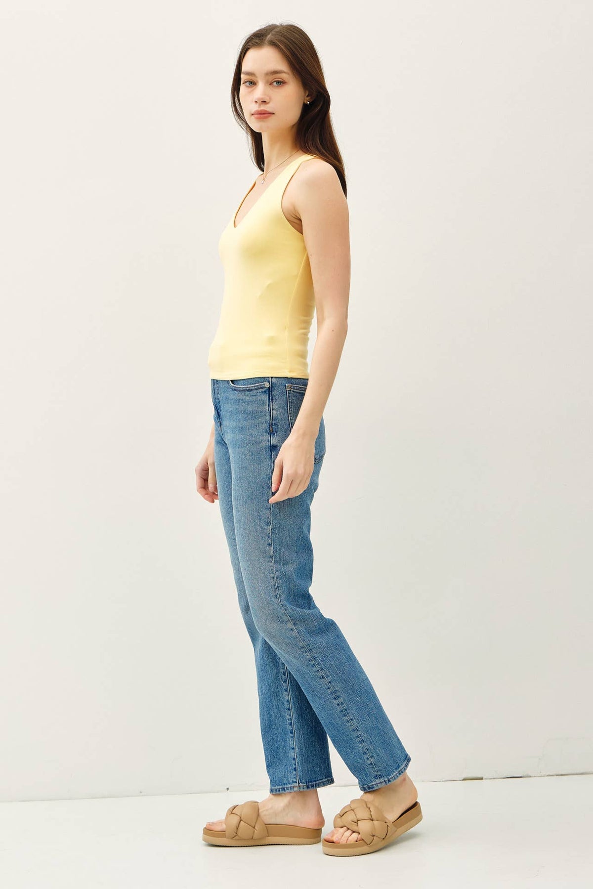 BASIC FULL LENGTH V-NECK TANK:White / M