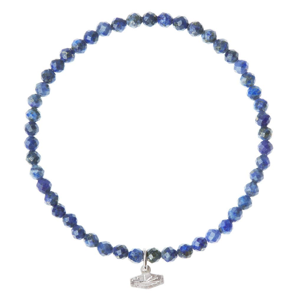 Mini Faceted Stone Stacking Bracelet - Lapis/Silver
