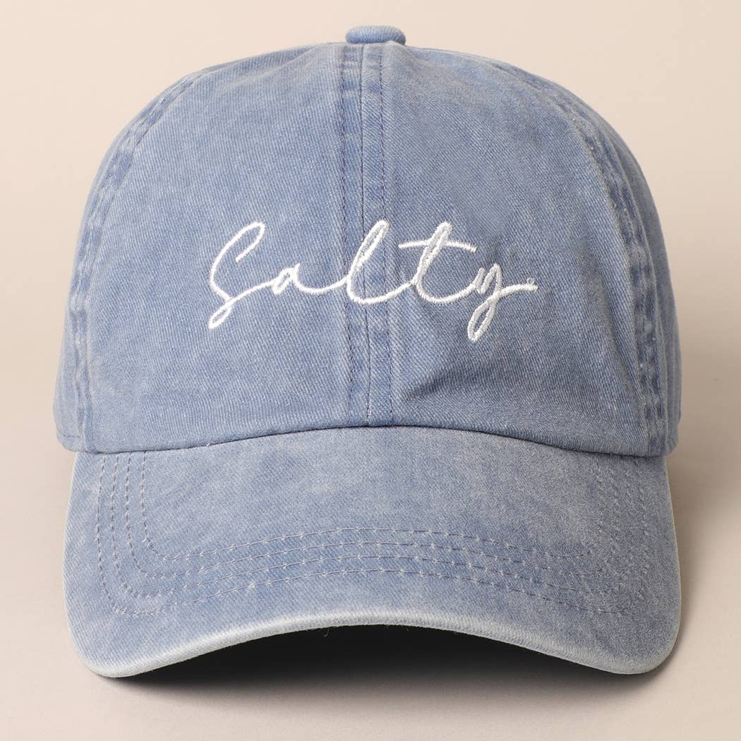 Salty Lettering Embroidery Baseball Cap: One Size / MINT