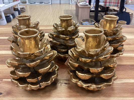 Pinecone taper holder/ gold