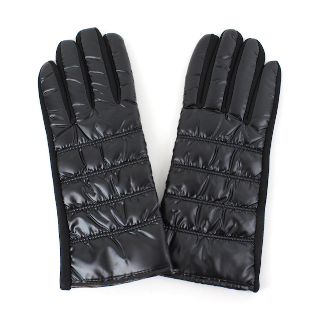 Shiny Puffer Gloves: Black