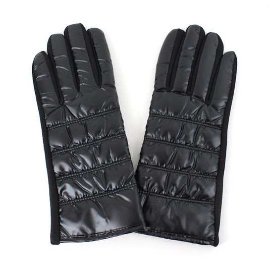 Shiny Puffer Gloves: Black