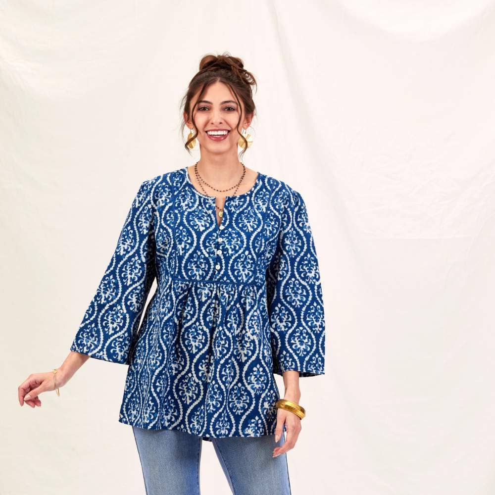 Sara Indigo Bohemian Tunic: M