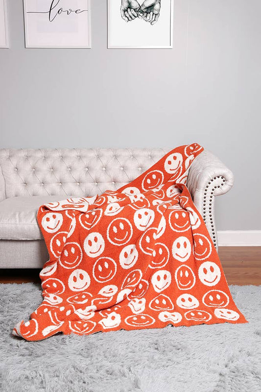 Happy Face Throw Blanket: Orange