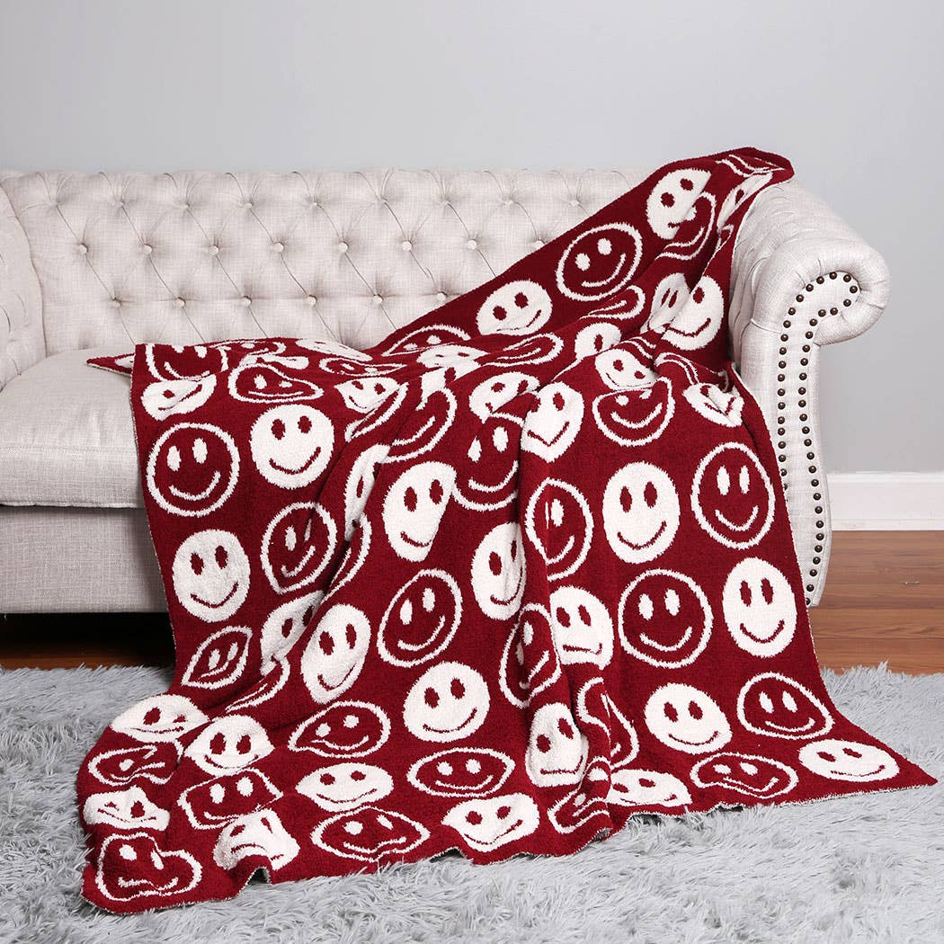 Happy Face Patterned Throw Blanket: ONE SIZE / MINT