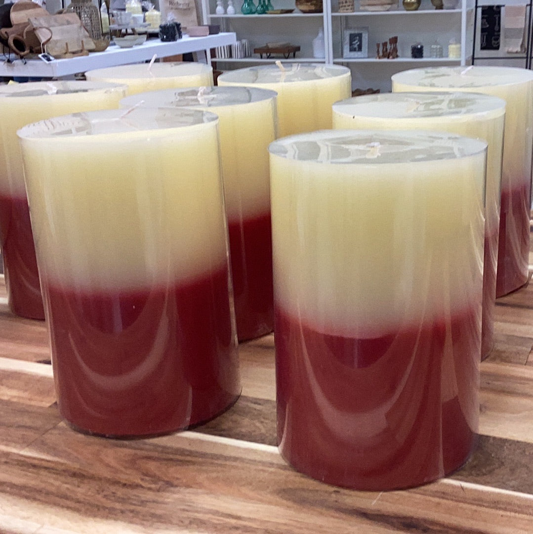 6” pillar candle…unscented…red and cream