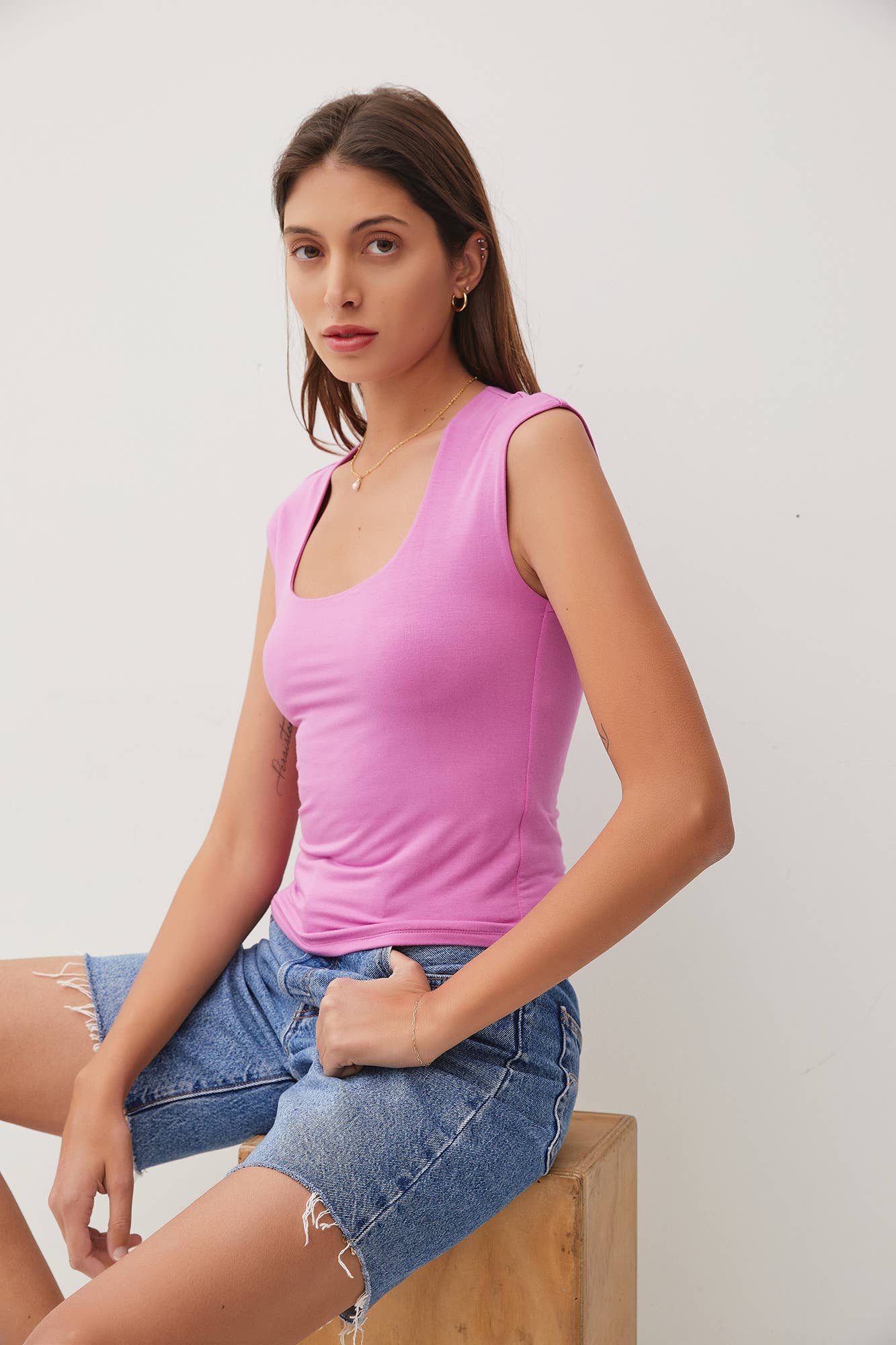 BASIC CAP SLEEVE KNIT TOP: Small / Sky