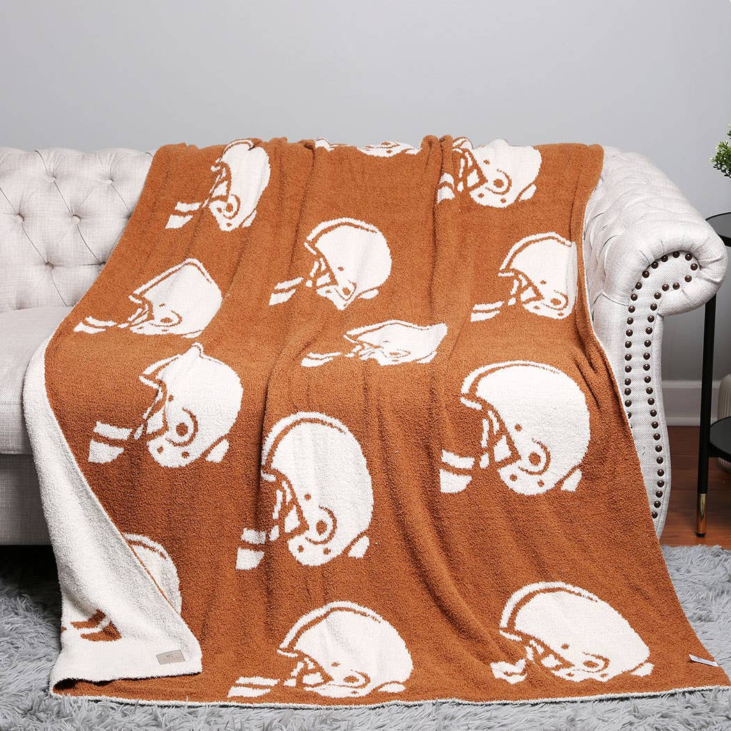 Football Helmet Throw Blanket: Brown