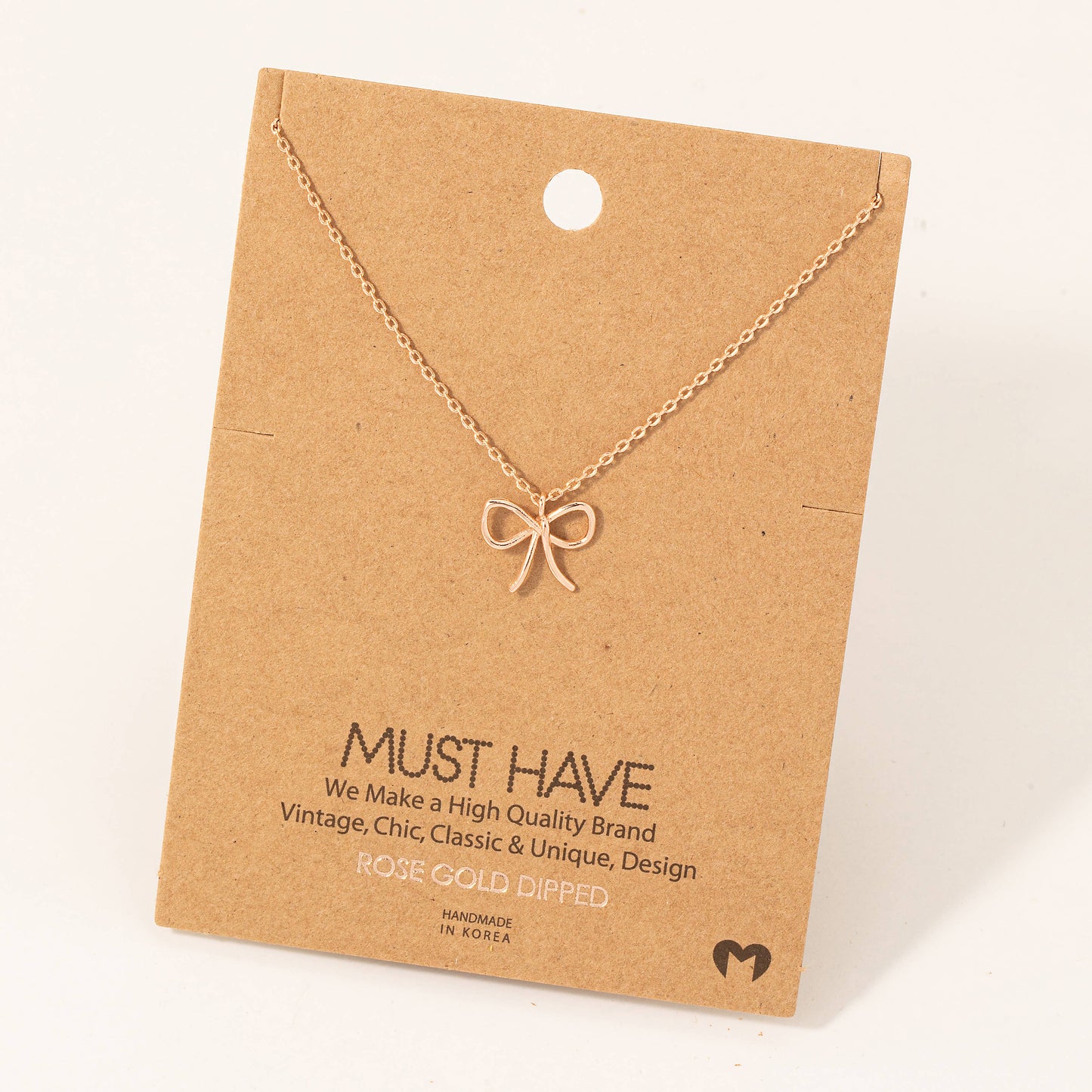 Gold Dipped Wire Ribbon Bow Necklace: Silver
