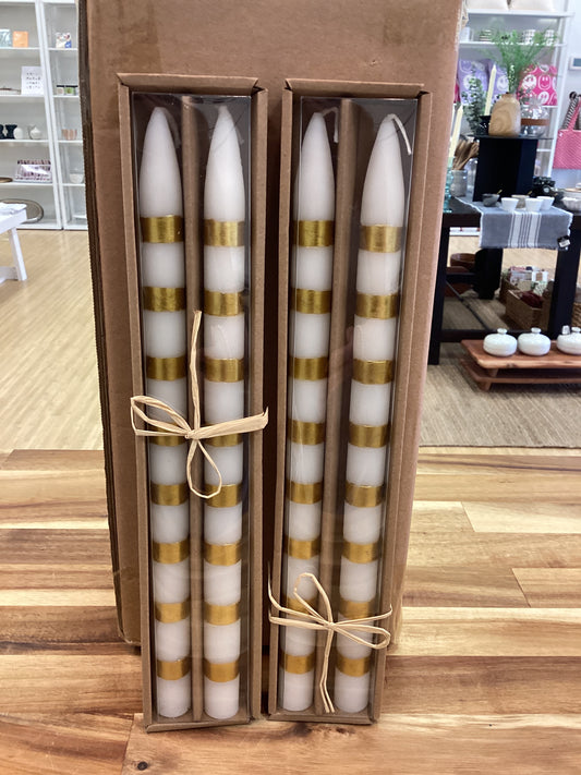 Gold stripes taper candle set