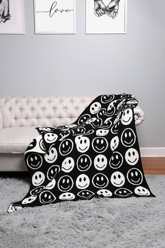 Happy Face Throw Blanket: Yellow