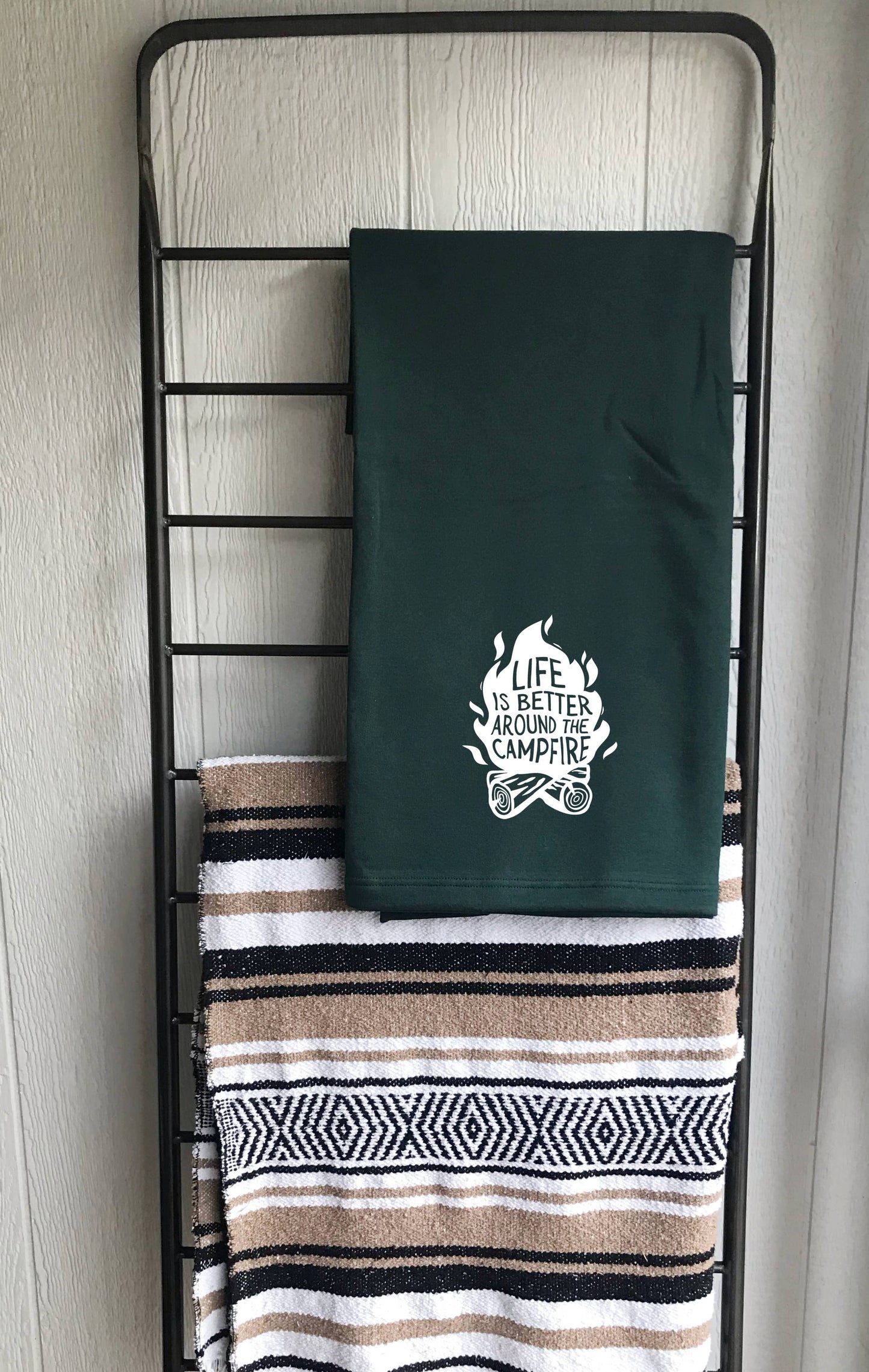 Life Is Better Around The Campfire Blanket - Forest Green