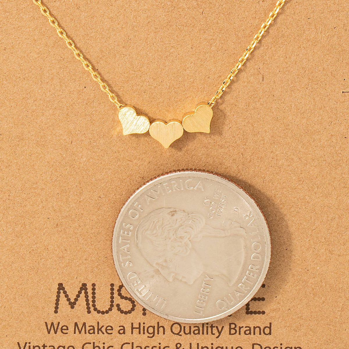 Three Dainty Hearts Necklace: Gold