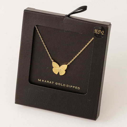 Gold Dipped Butterfly Pendant Necklace: Gold