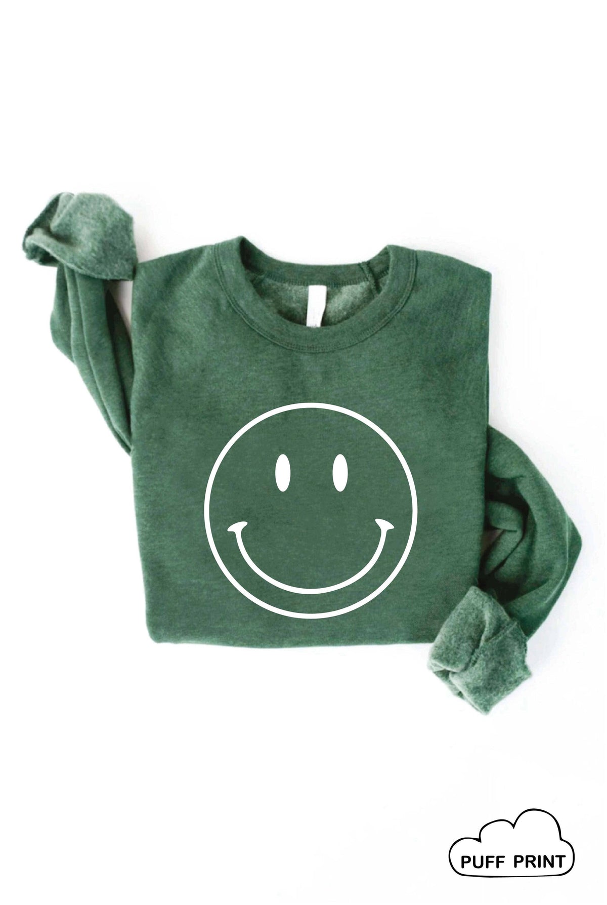 SMILEY FACE Puff Print Graphic Sweatshirt: HEATHER ROYAL blue / S