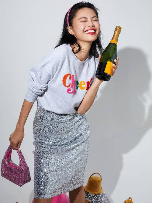 "CHEERS" SWEATSHIRT, GREY: Extra-large