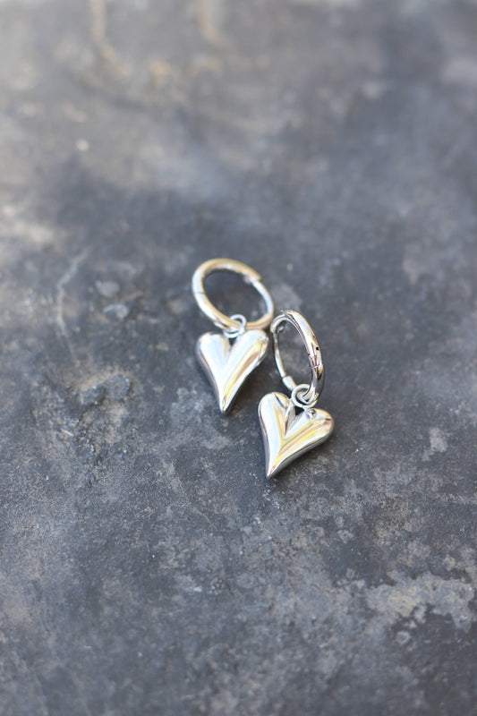 Silver Heart Huggy Earrings (Stainless Steel) 